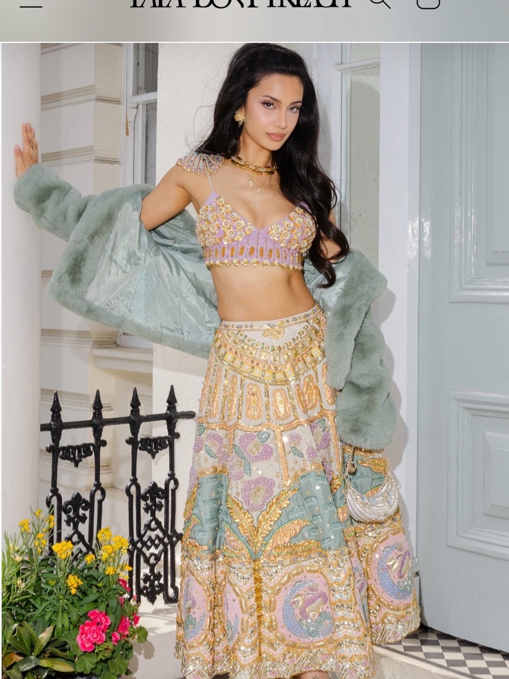 Embellished Pastel Maxi Skirt - Mint, Lilac & Gold